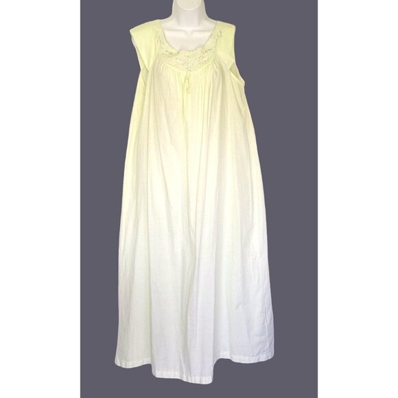 Vintage Yellow Sleeveless Nightgown Embroidered Neckline Maxi M/L - Picture 4 of 8